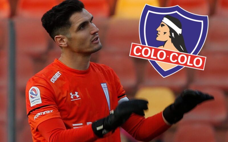 Primer plano de Matías Dituro junto al escudo de Colo-Colo.