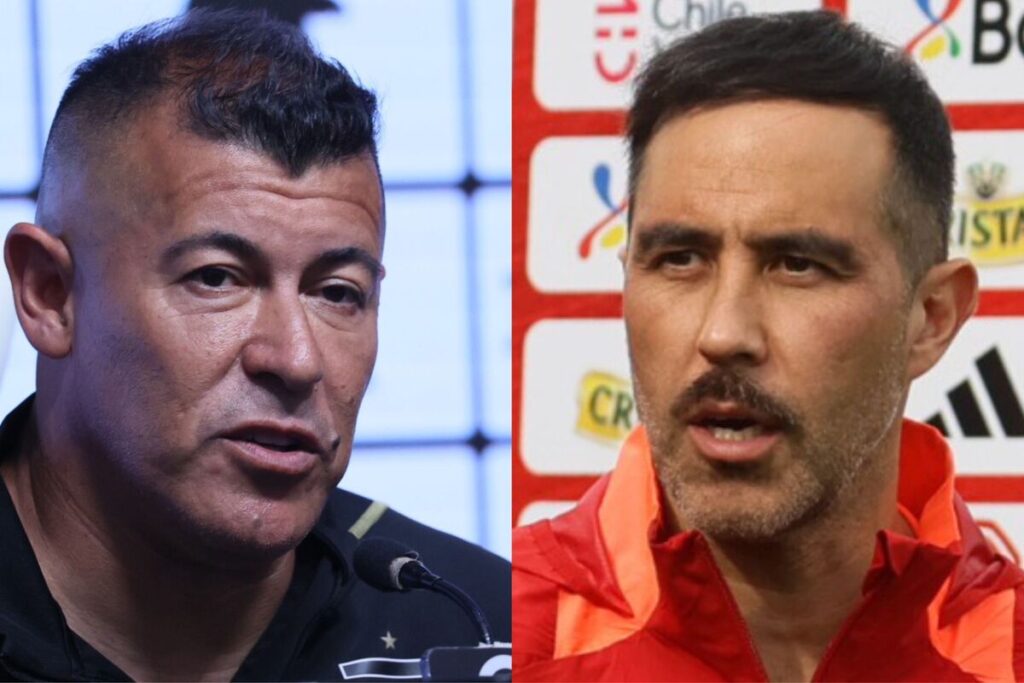 Primer plano de Jorge Almirón y Claudio Bravo.