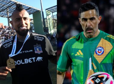 Arturo Vidal celebrando la estrella 34 de Colo-Colo y Claudio Bravo con la camiseta de la Selección Chilena.