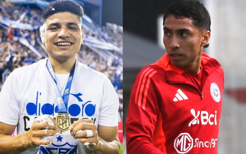 Claudio Aquino celebrando un título con Vélez Sarsfield y Luciano Cabral en un entrenamiento con la Selección Chilena.