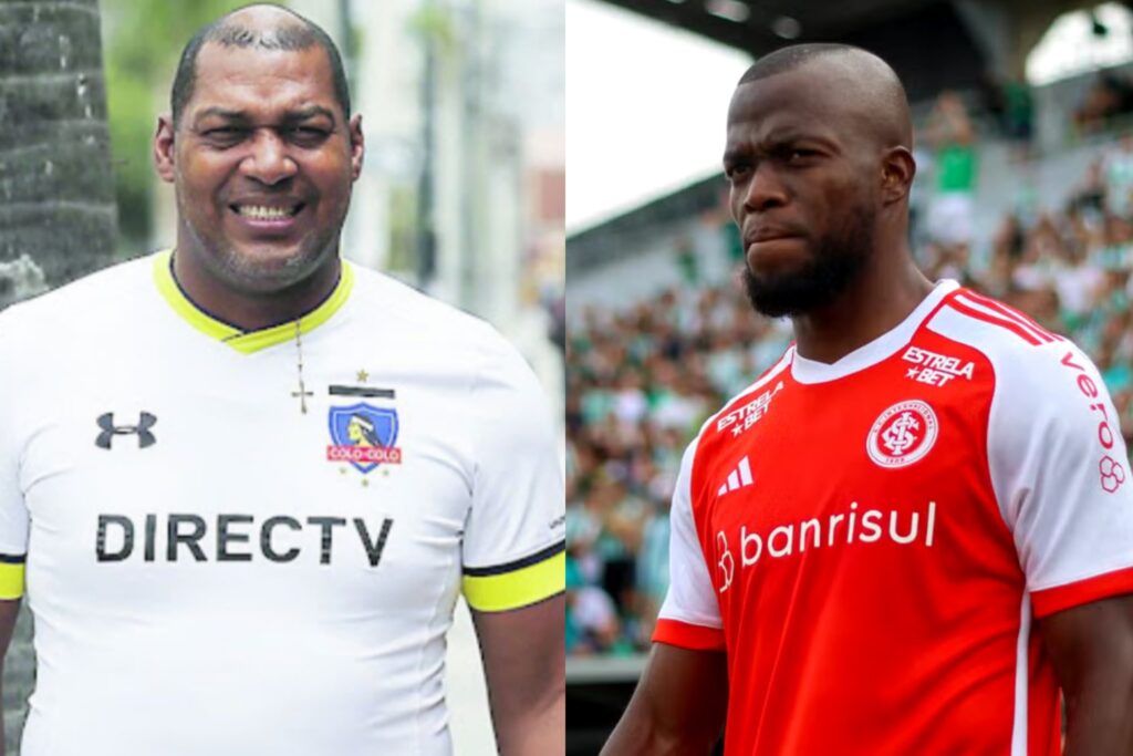 Eduardo Hurtado con camiseta de Colo-Colo y Enner Valencia con indumentaria de Internacional de Porto Alegre.