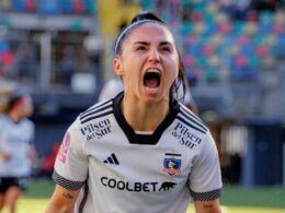 Javiera Grez celebrando su gol contra Universidad de Chile.