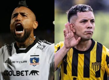 Arturo Vidal con la camiseta de Colo-Colo y Leonardo Fernández con la de Peñarol.