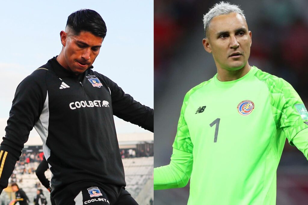 Brayan Cortés con indumentaria de Colo-Colo y Keylor Navas con camiseta de Costa Rica.