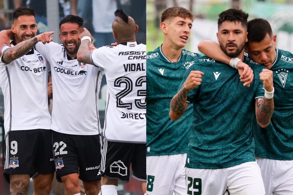 Jugadores de Colo-Colo y Santiago Wanderers celebrando un gol.