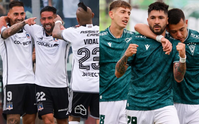 Jugadores de Colo-Colo y Santiago Wanderers celebrando un gol.