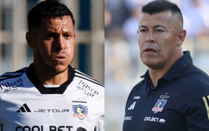 Primer plano de Ramiro González y Jorge Almirón con la camiseta de Colo-Colo.