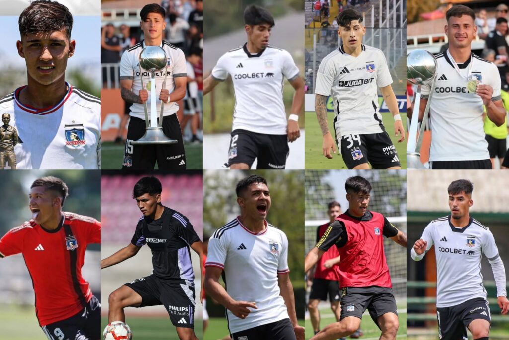 Benjamín Araya, Benjamín Pérez, Benjamín Castro, Víctor Campos, Javier Rojas, Jerall Astudillo, José Durán, Francisco Marchant, Matías Moya y Sebastián Vega con la camiseta de Colo-Colo.