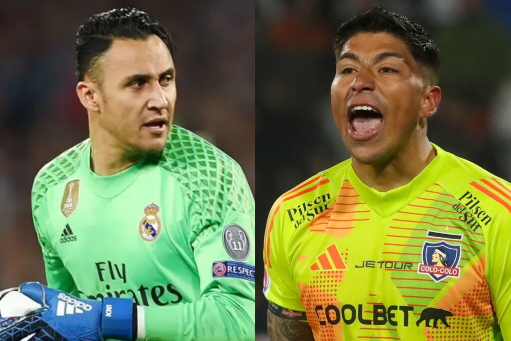 Keylor Navas con camiseta del Real Madrid y Brayan Cortés con indumentaria de Colo-Colo