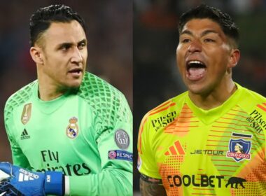 Keylor Navas con camiseta del Real Madrid y Brayan Cortés con indumentaria de Colo-Colo