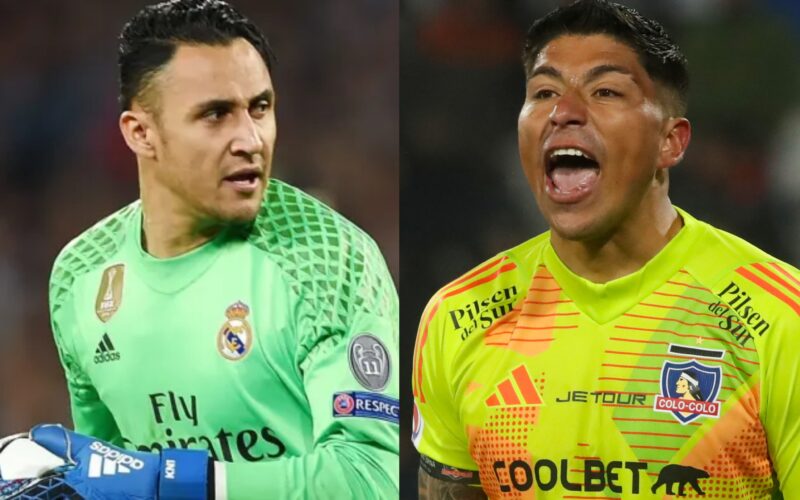 Keylor Navas con camiseta del Real Madrid y Brayan Cortés con indumentaria de Colo-Colo