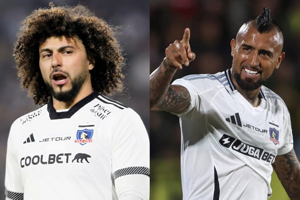 Maximiliano Falcón y Arturo Vidal con camiseta de Colo-Colo.