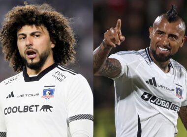 Maximiliano Falcón y Arturo Vidal con camiseta de Colo-Colo.