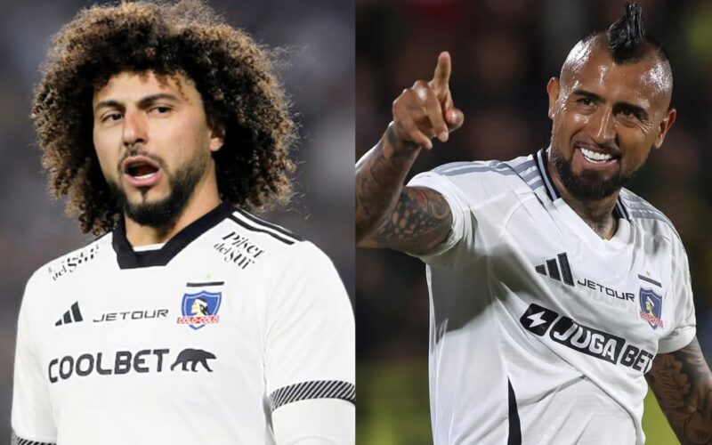 Maximiliano Falcón y Arturo Vidal con camiseta de Colo-Colo.