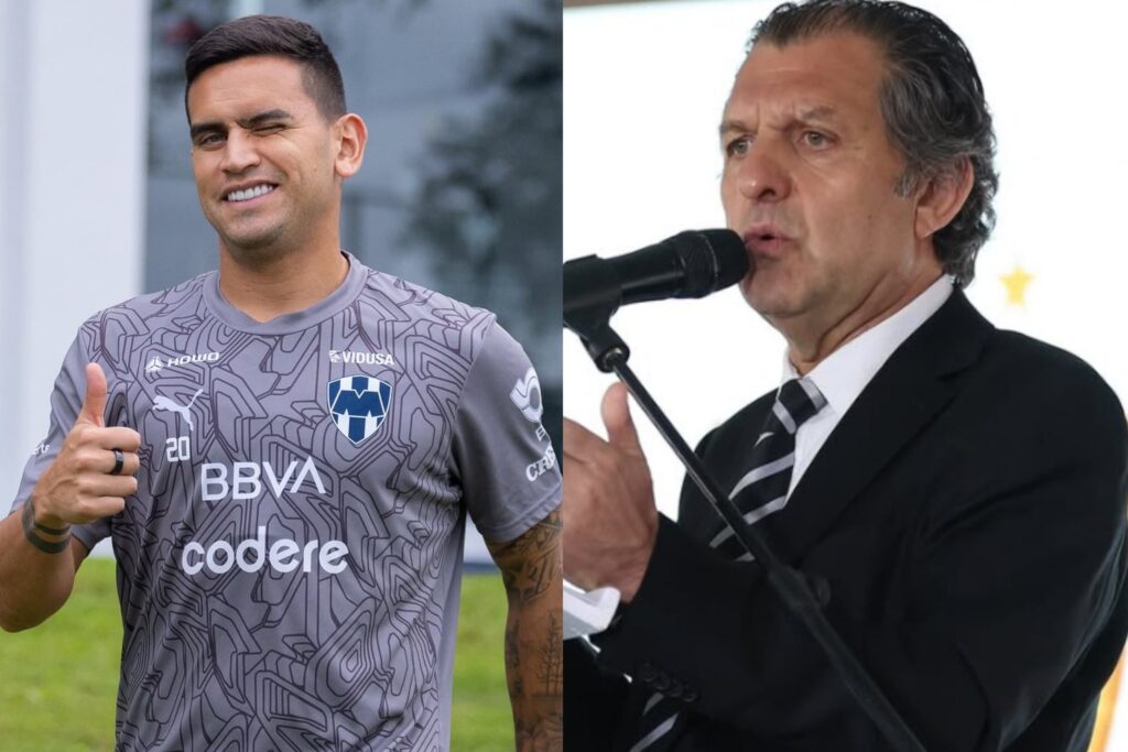 Sebastián Vegas con camiseta de Monterrey y Aníbal Mosa.