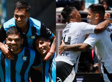 Jugadores de Huachipato y Colo-Colo celebrando un gol.