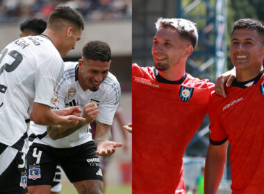 Jugadores de Colo-Colo y Huachipato celebrando un gol.