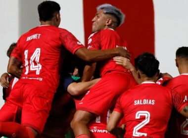 Jugadores de Unión La Calera celebrando el gol de Felipe Yáñez en Copa Chile