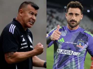 El técnico de Colo-Colo Jorge Almirón y el portero Fernando De Paul.