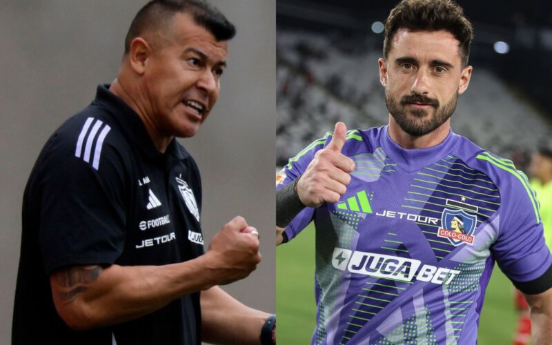 El técnico de Colo-Colo Jorge Almirón y el portero Fernando De Paul.