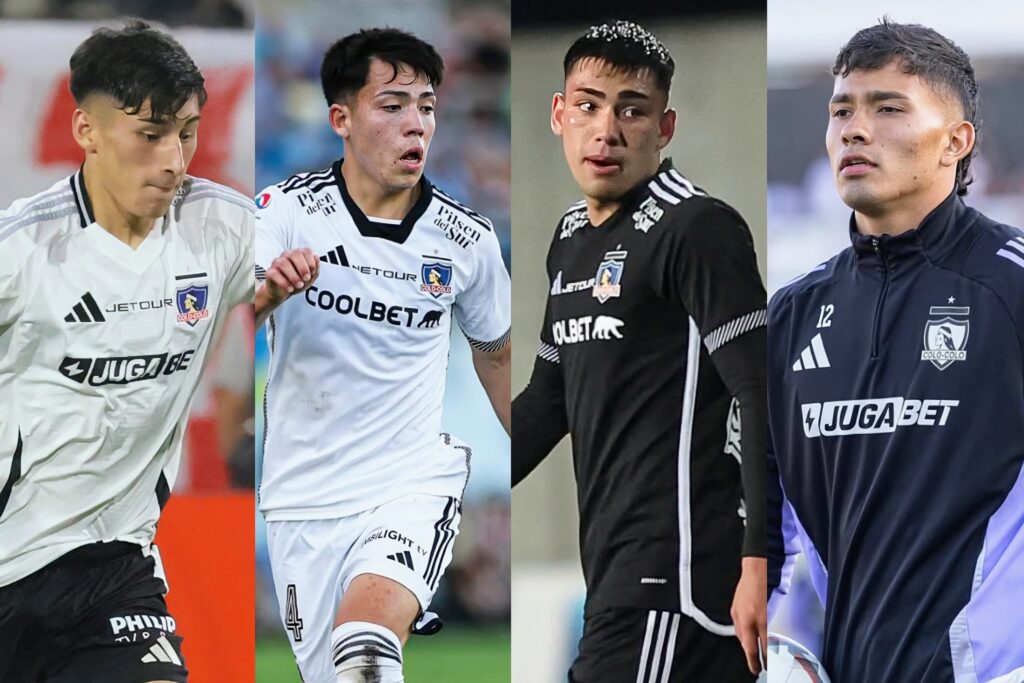 Francisco Marchant, Leandro Hernández, Nicolás Suárez y Eduardo Villanueva con la camiseta de Colo-Colo.