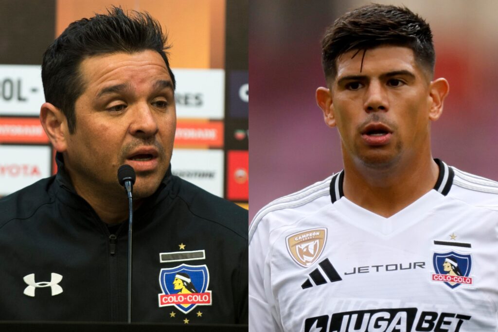 Héctor Tapia y Esteban Pavez con indumentaria de Colo-Colo.