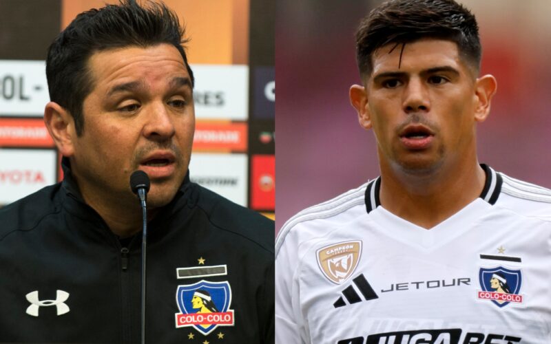 Héctor Tapia y Esteban Pavez con indumentaria de Colo-Colo.