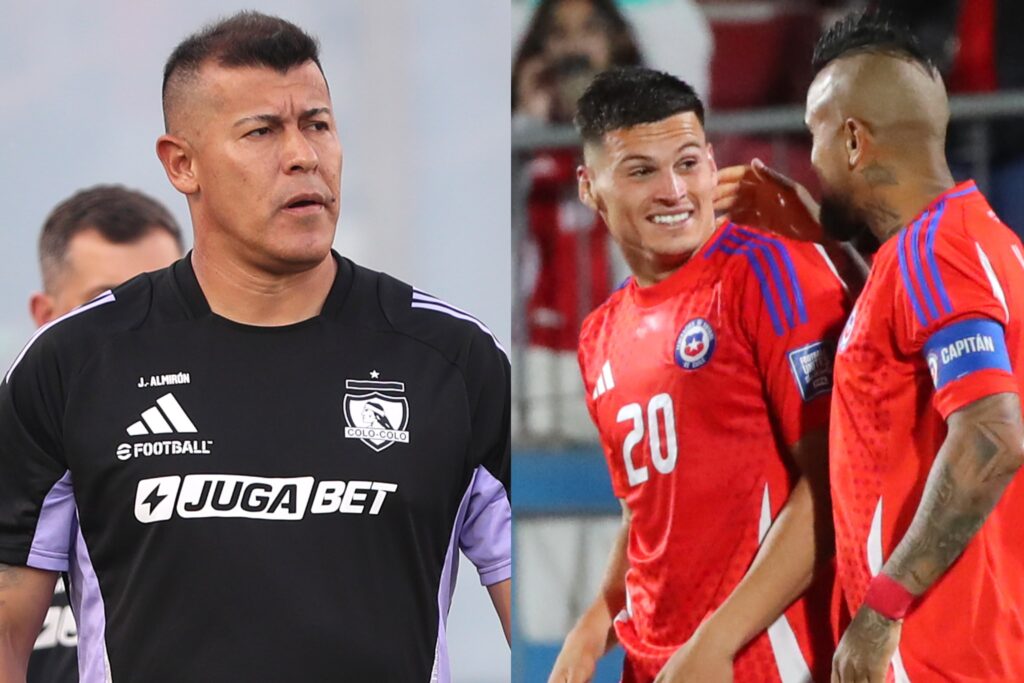 Jorge Almirón junto a Lucas Cepeda y Arturo Vidal con la camiseta de la Selección Chilena