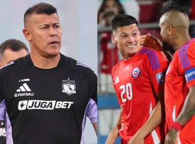 Jorge Almirón junto a Lucas Cepeda y Arturo Vidal con la camiseta de la Selección Chilena