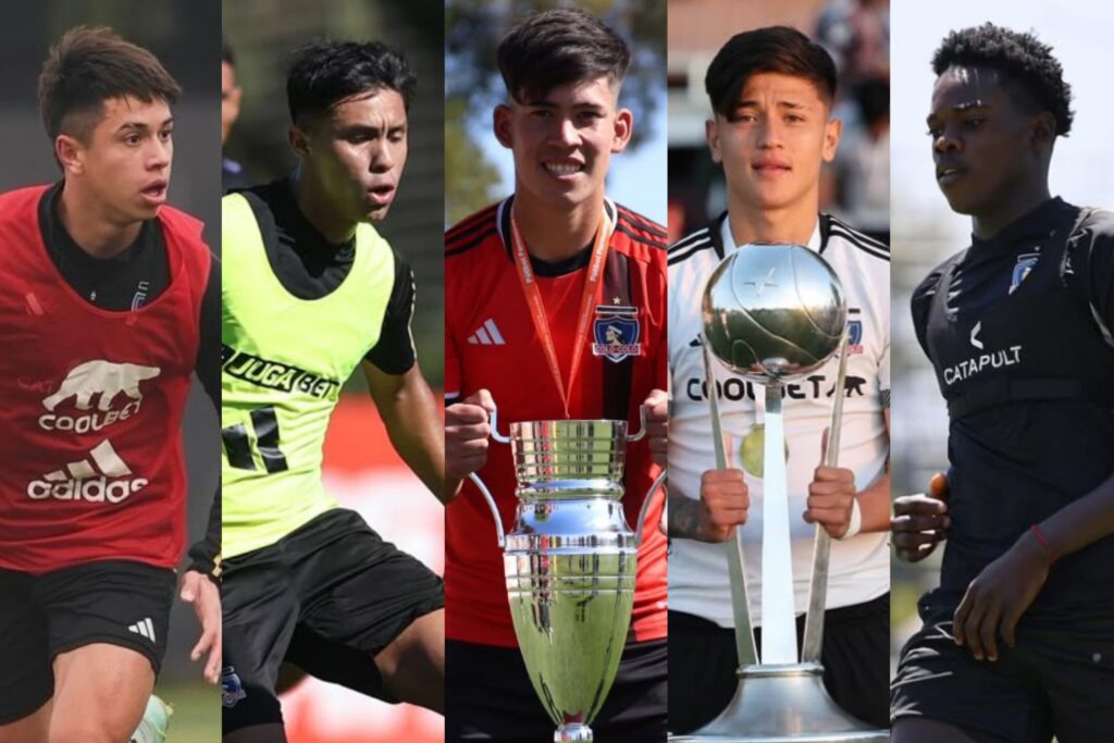 Miguel Toledo, Cristián Alarcón, Víctor Campos, Sebastián Vega y Manley Clerveaux con la camiseta de Colo-Colo.