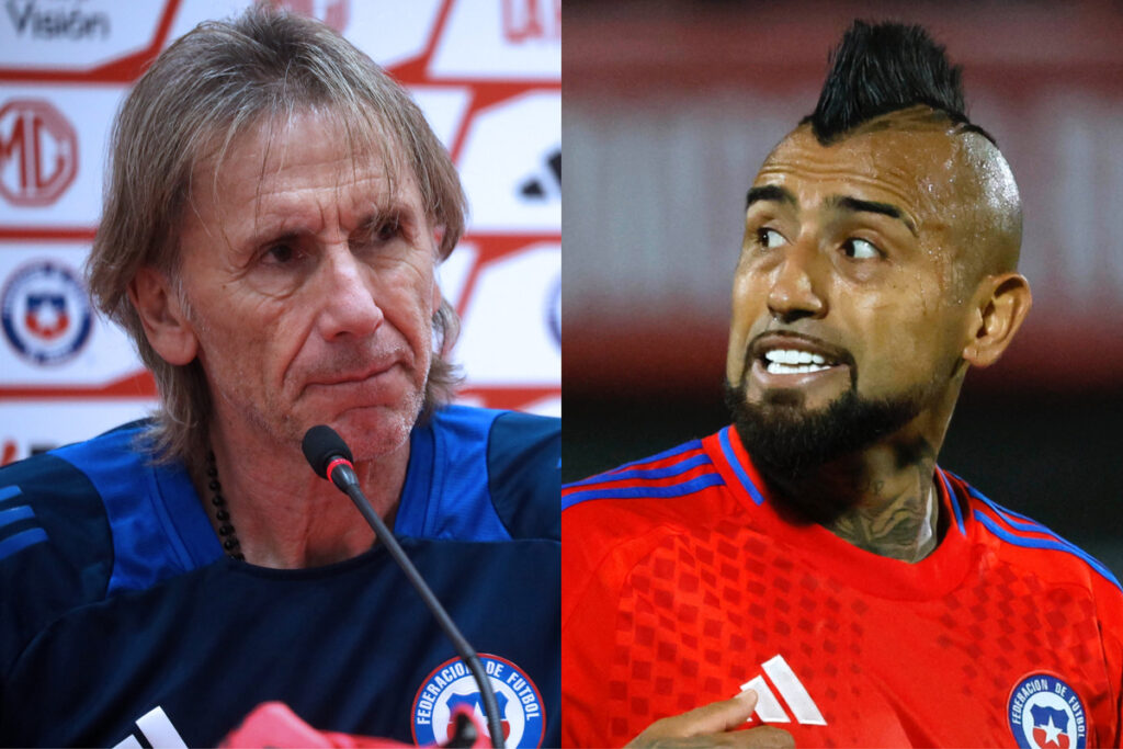 Primer plano de Ricardo Gareca y Arturo Vidal.