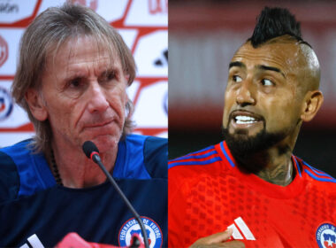 Primer plano de Ricardo Gareca y Arturo Vidal.