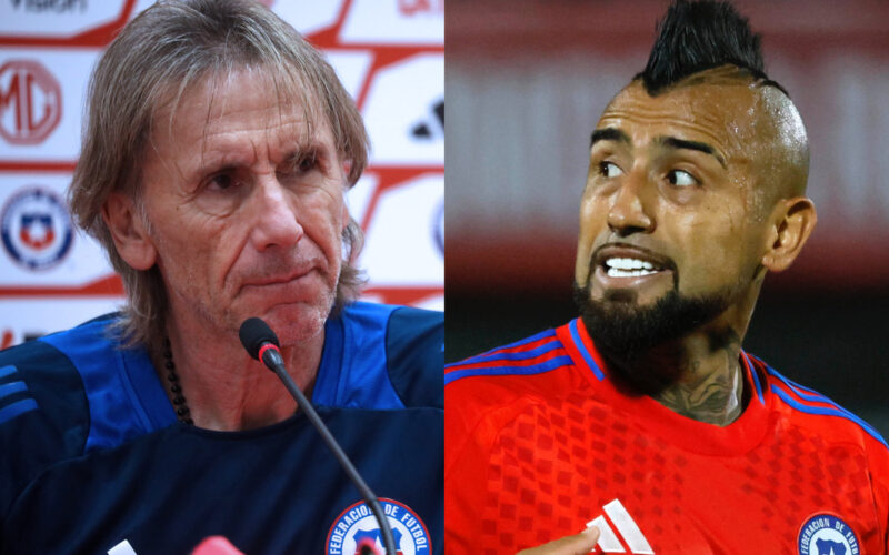 Primer plano de Ricardo Gareca y Arturo Vidal.