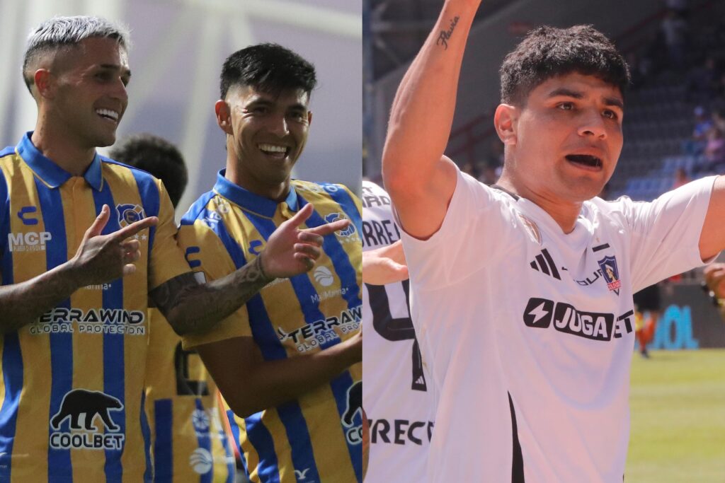 Jugadores de Colo-Colo y Everton celebrando goles.