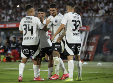 Futbol, Colo Colo vs Everton. Fecha 4, Liga de Primera 2025. El jugador de Colo Colo Lucas Cepeda, derecha, celebra su gol contra Everton durante el partido de primera division disputado en el estadio Monumental en Santiago, Chile. 09/03/2025 Felipe Zanca/Photosport Football, Colo Colo vs Everton. 4st turn, 2025 First division league. Colo ColoÕs player Lucas Cepeda, right, celebrates his goal against Everton during the first division match held at the Monumental stadium in Santiago, Chile. 09/03/2025 Felipe Zanca/Photosport